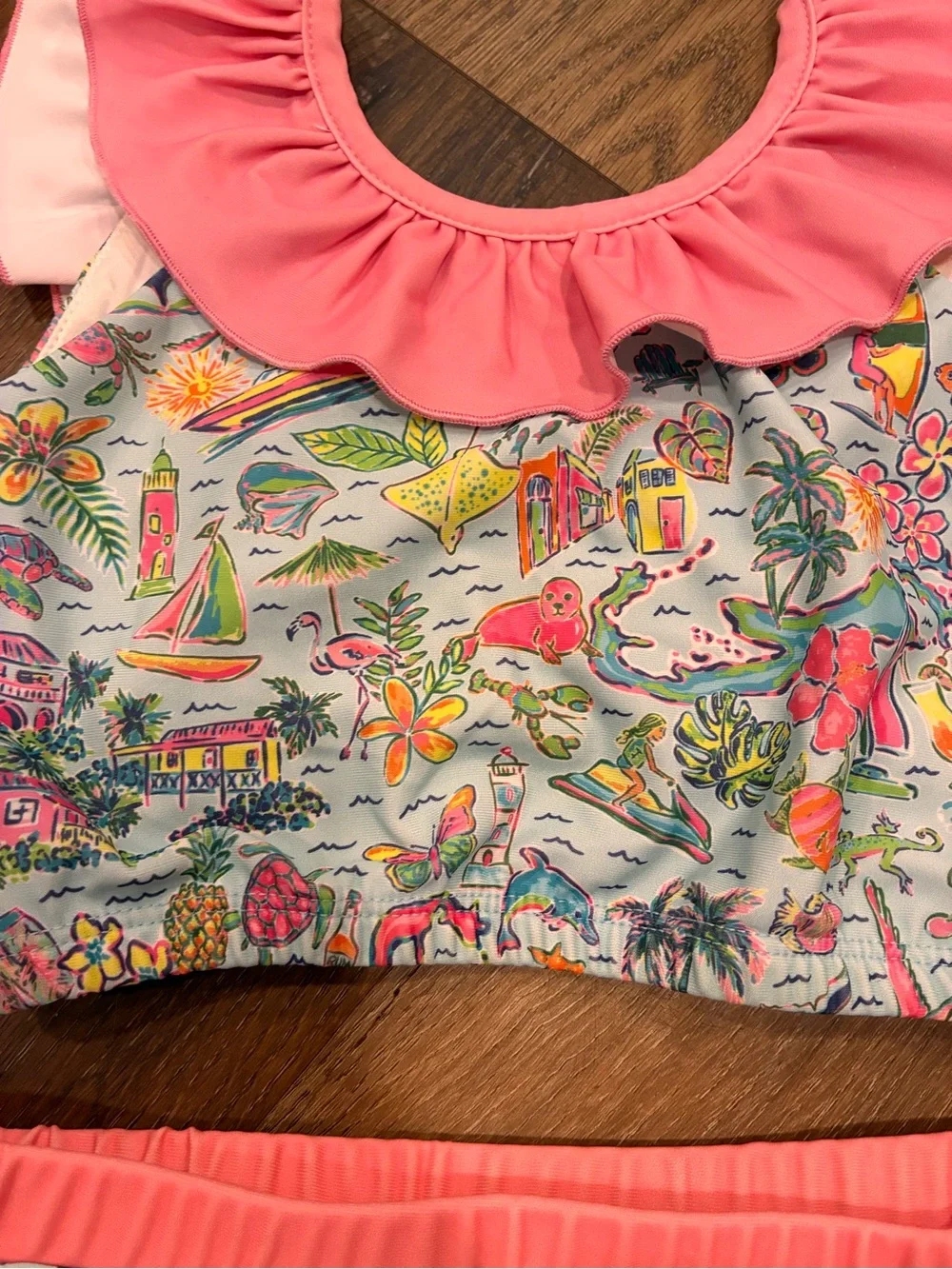 Southern Smocked Co Two Piece Tropical Swimsuit Ruffle Beach Vacation 5 Girl